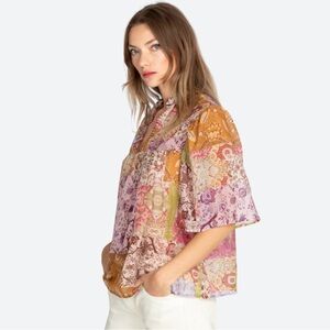 Johnny Was Bertha Top Flowy Bohemian Patchwork Shirt Size Medium